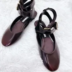 美品 ZARA ダブルバックル スリングバック バレリーナシューズ ブラウン38