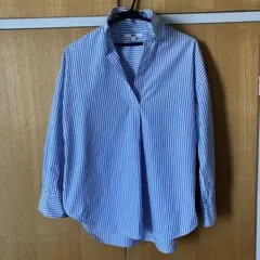 UNIQLO ストライプ スキッパーシャツ 長袖 ブルーのサムネイル