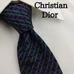 ★美品★ クリスチャンディオール 高級シルクネクタイ 総柄 ブラック
