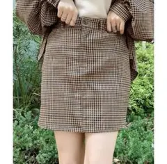 【新品未使用】apres jour チェック 台形 ミニスカート ライトブラウン
