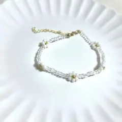 白とピンクフラワーブレスレット2点セット