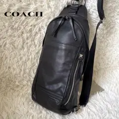 COACHコーチ トンプソンブラックレザーボディバッグ70617