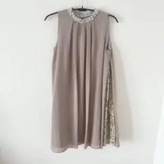 ビジュー付き ノースリーブ パーティードレス 結婚式 ピンク Mサイズ