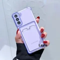 Galaxys21 クリアケース カードポケット付き パープルクリア