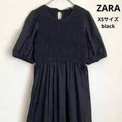 未使用　ZARA ポプリンパネルミディワンピース　ブラック　XS