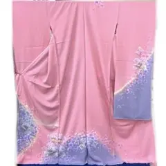 ☆未使用☆正絹　未仕立て　B級品ヤケ有り　リメイク　紫・グレー系花模様振袖⑥ ☆未使用☆正絹 未仕立て B級品ヤケ有り リメイク 紫・グレー系花模様