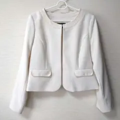 入学式　フォーマル　セレモニー　ノーカラー　ジャケット　白　15号