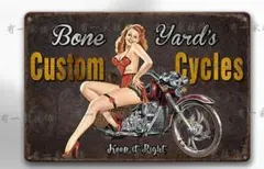 鉄ブリキ看板 Bone Yard's Custom Cycles　穴付き