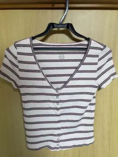 AMERICAN EAGLE ストライプ Vネック 半袖Tシャツ XS