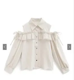 ショルダーオープンフリルリボンブラウス ［tu1361］アイボリー