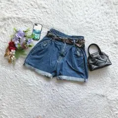 ページボーイ ショートパンツ M デニム ジーンズ ベルト付き カジュアル 夏のサムネイル