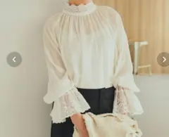 PUAL CE CIN　ピュアルセシン　襟袖レースプチハイネックブラウス