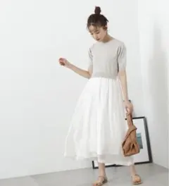 値下‼️ シアースカートニットドッキングワンピース ニットワンピ ドッキングワンピ