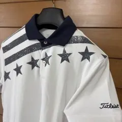 極美品サイズM/Titleistロゴ立体刺繍/星柄プリント/半袖DRYポロシャツ