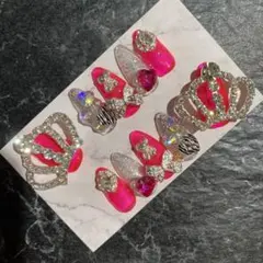 ピンクジュエリーネイル　ギャルネイル　Y2Kネイル　ビッグパーツネイル@限定一つ