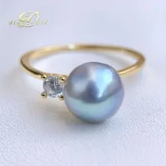 本真珠あこや真珠　ブルー無調7.6㍉洗練s925リングY975