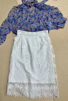 31 Sons de modeレースタイトスカートホワイト白38花刺繍のサムネイル