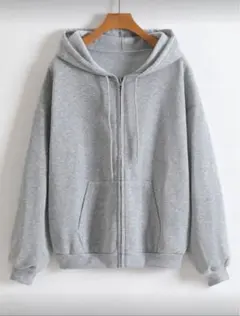 グレー フルジップ フード付きパーカー