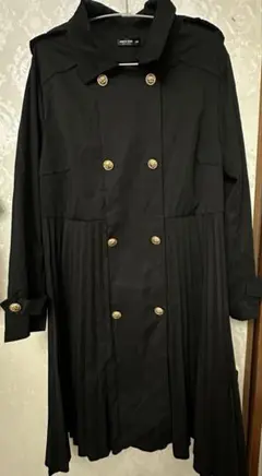 SHEIN CURVE ブラック ダブルボタン プリーツコート 1XLのサムネイル