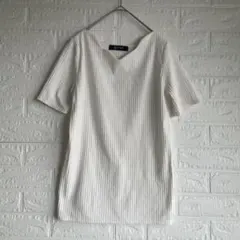 nano universe ストライプ Vネック 半袖Tシャツ