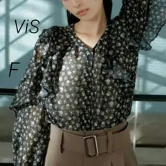 ViS ビス　花柄 シアー ブラウス 長袖 フリル ブラック　フレア　Fのサムネイル