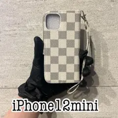 iPhone12mini チェック柄手帳型ケース　ホワイト　白のサムネイル