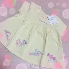 メゾピアノ 半袖Tシャツ イエロー 新品　90cm キャンディ刺繍　チュニック