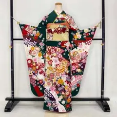 振袖フルセット 緑 グリーン 成人式 草履バック付 裄66cm S-188