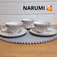 NARUMI BONE CHINA カップ&ソーサー3客 花柄　フラワー