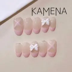 19 ネイルチップ フレンチネイル リボンネイル ワンホンネイル 韓国ネイル