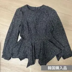 【タイムセール！】【美品】ツイードペプラムトップス 長袖　韓国ファッション