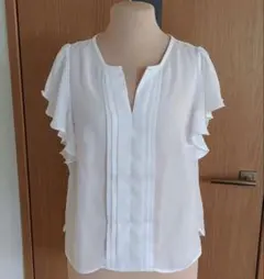 Glean Jmpression◆美品◆ホワイトタックブラウス◆キーネック半袖