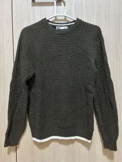オリーブグリーン ワッフル編みニット Sのサムネイル