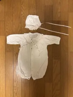 フード付き綿レース使いスムースドレスオール 【ベビー服 新生児】 50 〜70