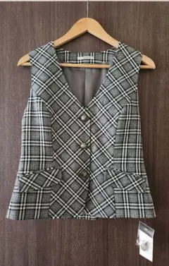 【新品】ボンマックス　ベスト　事務服　オールシーズン　モノトーンチェック　11号