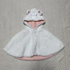 美品　ポンポネットベビー　ポンチョ　くま　白　ボアフリース　女の子　ピンク