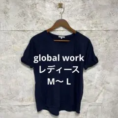 【 2400番】global work ネイビー 半袖 Tシャツ レディM