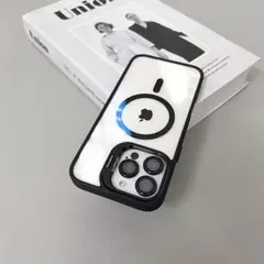 iPhone17ケース　MagSafe　スタンド　ブラック　クリアケース