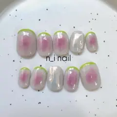 838【ベリーショート】ネイルチップ ちゅるんチーク　桃ネイル　ぷっくりオーロラ