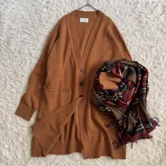 美品♪【サニークラウズ】キャメル色のニットカーディガン　ロングカーデ　LL