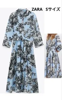 No.345 ZARA ワンピース　Sサイズ　水色　ウエストリボン付き