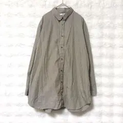 ユニクロ 長袖 ストライプ シャツ XL ブラウン 大きいサイズ ラウンドヘム
