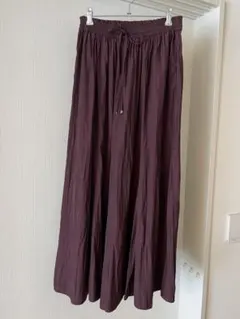 グローバルワーク　さらさらリラックスフレアワイドパンツ ダークブラウン　L