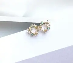 シルバー925 花輪 ピアス クリスタル オパール 両耳用