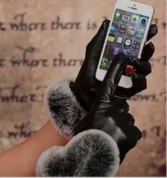 【送料無料】ラビットファー付き レザー手袋 ブラック