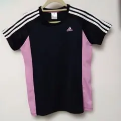 adidas 半袖Tシャツ Lサイズ 黒/ピンク ストライプ