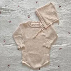 韓国子供服　ニットロンパース　ボンネット