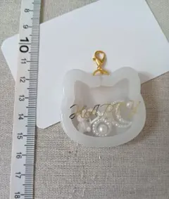 レジン シェイカー キーホルダー ハンドメイド 猫 ホワイト 韓国