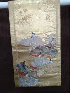 美品 正絹 高級袋帯 金漆箔地 平安王朝歌仙 刺繍織文様 【本金織】西陣織