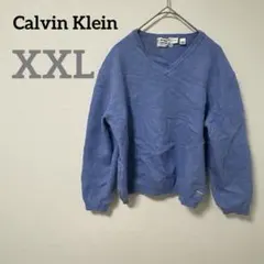 Calvin Klein 【XXL】Vネック ニット セーター ブルー 長袖